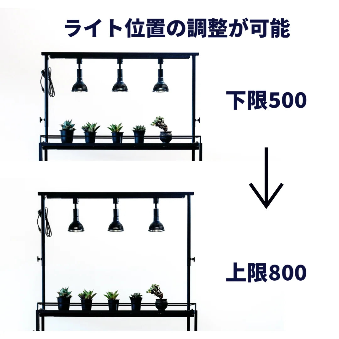 上段ライトレールの高さ調整範囲500〜800mm